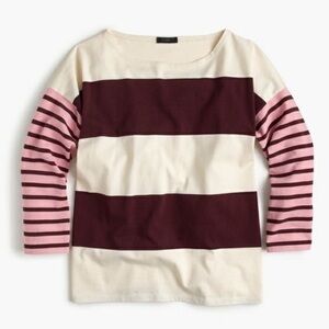 J Crew Boxy Slub Mixed Stripe Print Pullover Top Oversized Womens Size Large